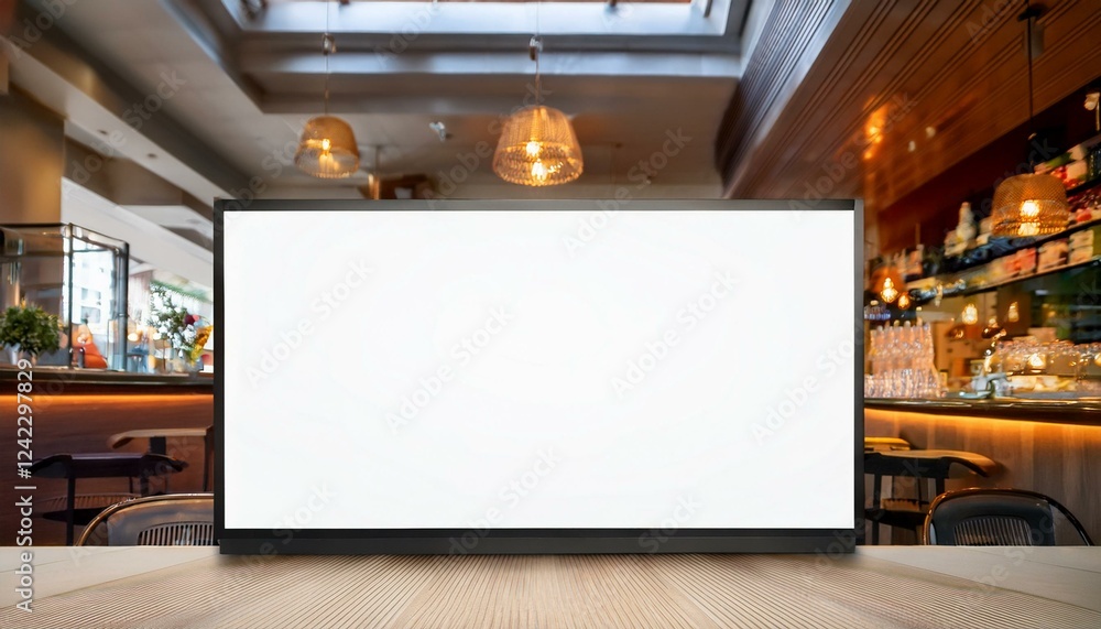 Poster blank billboard on the cafe. white blank screen billboard in the for new product or presentation wit