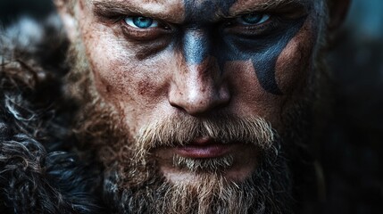 Obraz premium Viking warrior with war paint looking determined