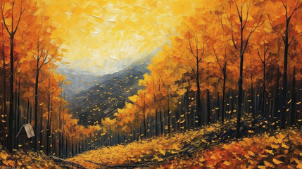 Fototapeta premium a rich and warm autumn ginkgo forest