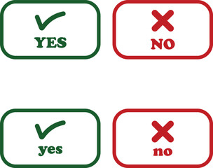 Sharp green checkmark and red cross icon set on isolated transparent background black vector symbol for right and wrong choices. Modern flat and line design symbol tick sign collection. Yes or No.