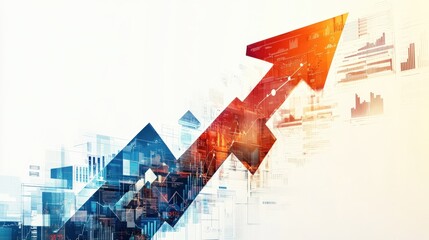 Growth trend with upward arrow and financial graphs on a white background
