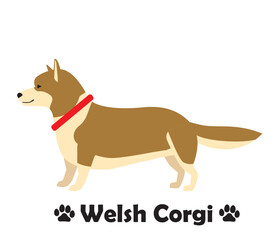 ウェルシュコーギー　フラットデザイン、横向きの犬のシンプルなイラスト