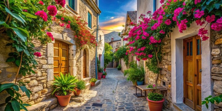 Product Photography of Traditional Alley in Apiranthos Village, Naxos Island, Greece - Captivating Cyclades Architecture and Scenic Beauty