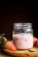 Strawberry fruit yogurt dairy healthy.