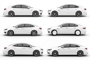 Fototapeta premium WHITE Collection of white sedan. Different angles and perspectives of white cars