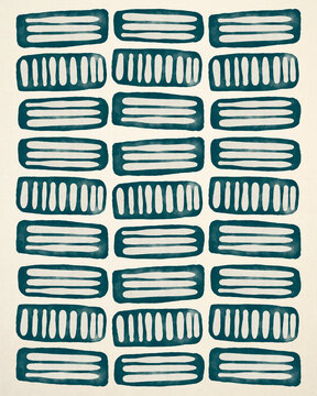 Abstract Geometric Watercolor Painting In Blue And White