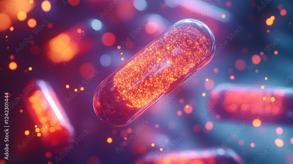Poster futuristic molecular structure visualization showcasing the concept of ai driven drug discovery proc