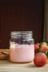 Strawberry fruit yogurt dairy healthy.