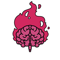 A brain with fire coming out of it