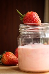 Strawberry fruit yogurt dairy healthy.