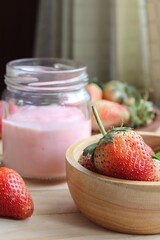 Strawberry fruit yogurt dairy healthy.