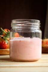 Strawberry fruit yogurt dairy healthy.