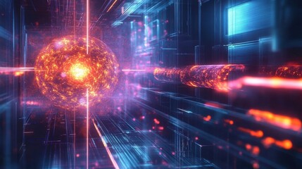 Fototapeta premium Quantum Experiment with Laser Beams Creating Glowing Patterns in Scientific Lab