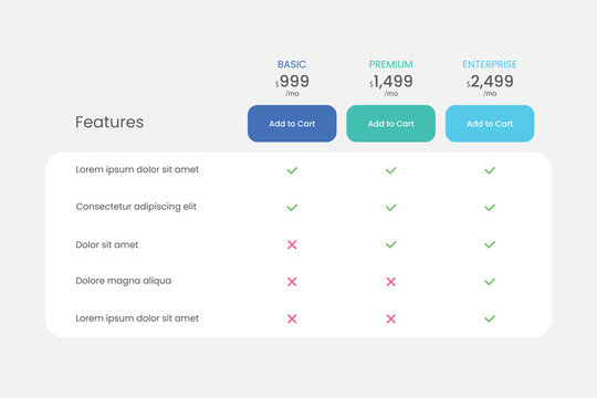 Modern pricing table template design