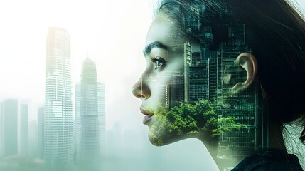 The green technology consultant overlooks the futuristic cityscape envisioning a sustainable future powered by data driven innovation and eco friendly solutions