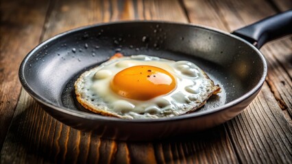 Close-up shot of a perfectly cooked fried egg in a sizzling hot frying pan ,  fried egg, cooking, breakfast, fried, skillet