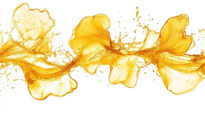 Golden liquid splash, flowing wave, white background, ad design