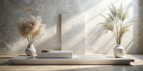 Minimalist White Textured Artwork on Clean Platform - Conceptual Photography, Artistic Display, Modern Design, Textured Surfaces, Contemporary Art, Aesthetic Inspiration, Abstract Decor