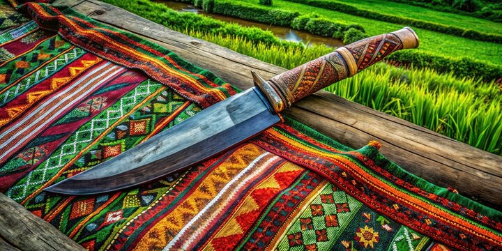 Stunning Drone Photography of Rencong, Aceh Traditional Knife Weapon in a Cultural Context, Highlighting Intricate Designs and Traditional Significance in Acehnese Heritage