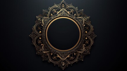 Fototapeta premium Ornate Gold Frame on Black Background