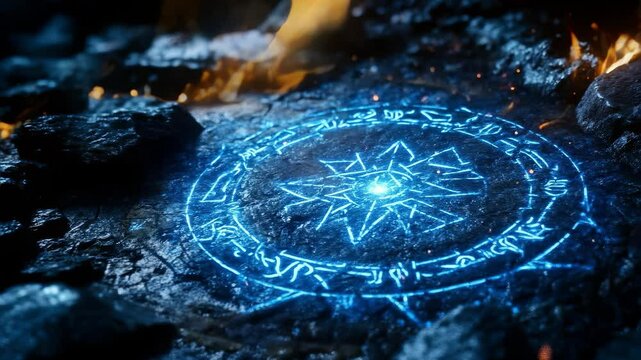 Glowing Magic Circle with Flames Looping Seamless Background