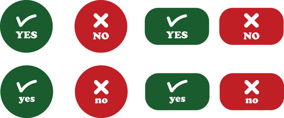 Sharp green checkmark and red cross icon set on isolated transparent background black vector symbol for right and wrong choices. Modern flat and line design symbol tick sign collection. Yes or No.