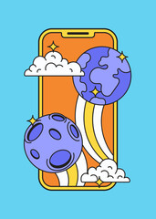 Space themed phone screen illustration