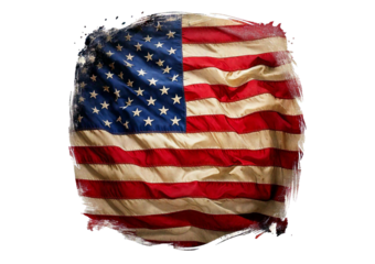 American flag with a vintage, worn appearance, isolated on transparent or white background