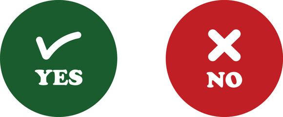 Sharp green checkmark and red cross icon set on isolated transparent background black vector symbol for right and wrong choices. Modern flat and line design symbol tick sign collection. Yes or No.