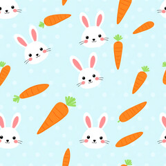 Adorable Bunny and Carrot Pattern on Light Blue Background