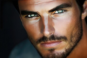 Obraz premium A Close Up Portrait Of A Man With Striking Green Eyes