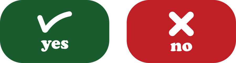 Sharp green checkmark and red cross icon set on isolated transparent background black vector symbol for right and wrong choices. Modern flat and line design symbol tick sign collection. Yes or No.
