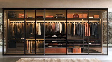 Elegant built-in wardrobe with sliding mirrored doors.