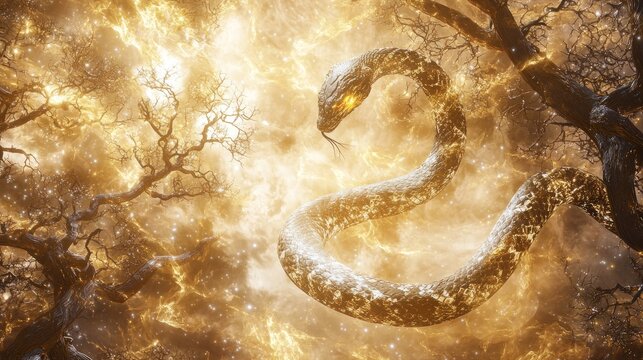 Mechanical Serpent in Cosmic Orchard - Ultra-Detailed Sci-Fi Collage Artwork Concept