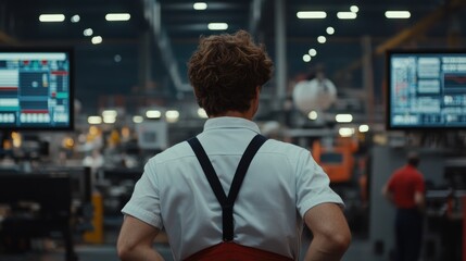 Factory Worker Observing Manufacturing Processes