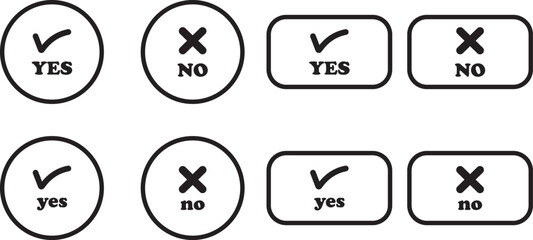 Sharp green checkmark and red cross icon set on isolated transparent background black vector symbol for right and wrong choices. Modern flat and line design symbol tick sign collection. Yes or No.