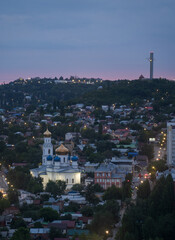 Obraz premium Saratov city, Russia. Aerial panoramic view to urban cityscape landscape at sunset
