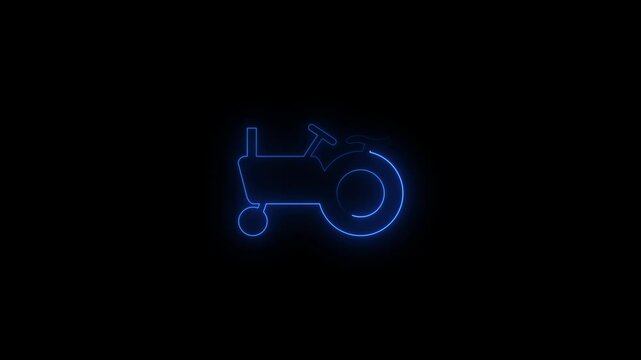 glowing neon Tractor icon animation on transparent background.farm tracktor logo stock.  4K Video motion graphic animation.