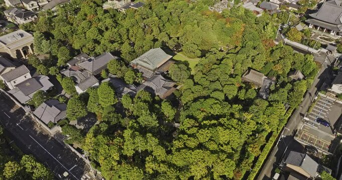 Kyoto Japan Aerial v34 birds eye view drone flyover around Sumitomo Yuhoen showcases classic Japanese architecture amidst beautifully landscaped gardens - Shot with Mavic 3 Pro Cine - Oct 7th 2023