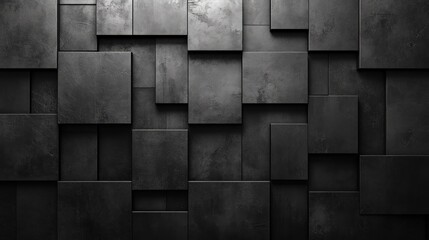Dark textured blocks layered creating an abstract 3D wall background pattern use
