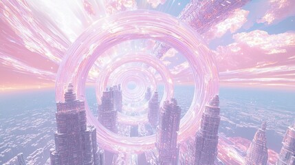 Futuristic Cityscape with Orchards: Fractal Swirls and Cosmic Illusions in Ultra-Detailed Sci-Fi Collages Artwork Concept