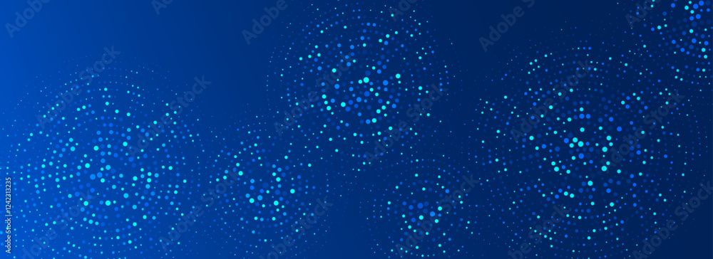 Poster blue digital technology pattern wallpaper. glowing dotted circle background. abstract dot round grid