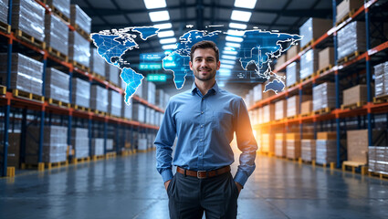 Supply Chain Specialist Analyzing Logistics Operations with Digital Graphics for Streamlined Management