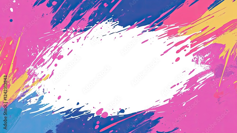 Poster a colorful abstract splash design with a white center for custom text.