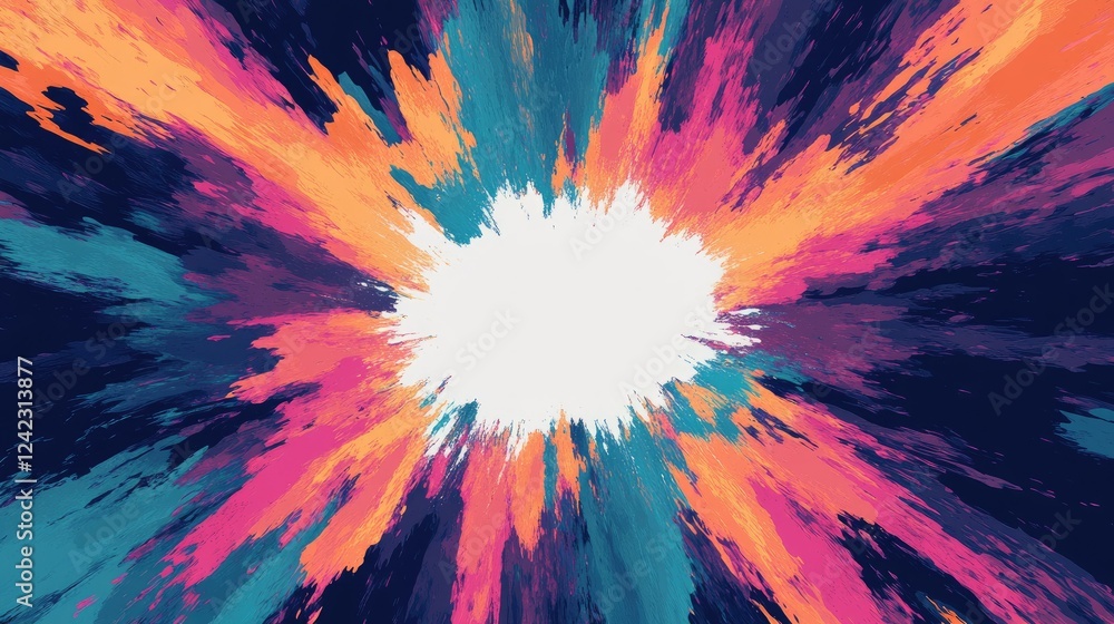 Poster a colorful abstract splash design with a white center for custom text.
