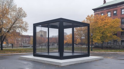 Obraz premium Modern steel and glass pavilion with an open concept design.