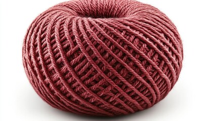 Fototapeta premium Red yarn ball, isolated on white for crafting and textile use, plain background