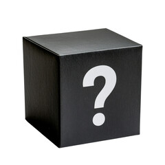 mysterious black box with question mark on front, symbolizing curiosity and surprise