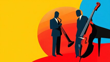Two Musicians Playing Jazz Instruments on Colorful Background
