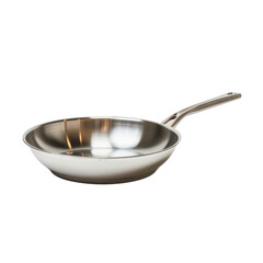 Stainless steel frying pan with sleek design and sturdy handle, perfect for cooking various dishes. Ideal for both home and professional kitchens